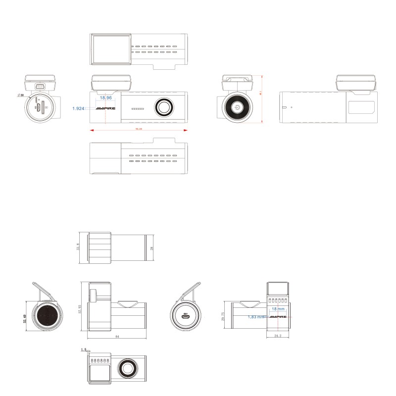 AMPIRE Dual-Dashcam, 4K Frontkamera und AHD Heckkamera, WLAN und GPS für Mercedes